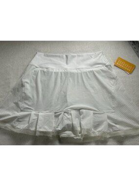 Bobbe Active Womens Athletic Skort XL Perforated Ruffle Hem White Stretch New